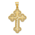 14k Budded Greek Key Cross Pendant, 44 x 25 mm
