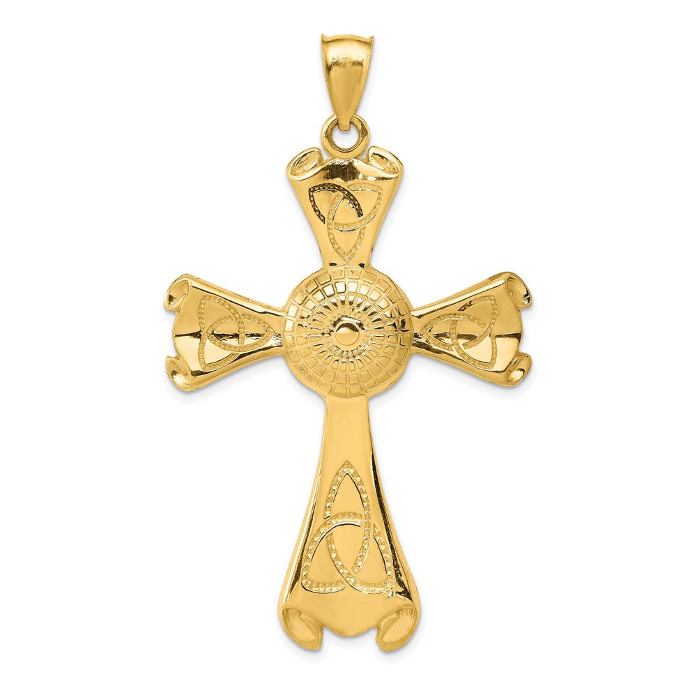 14k Large Polished Celtic Cross Pendant, 65 x 37 mm