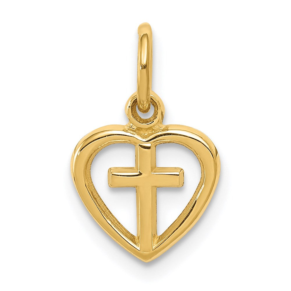 14k Small Cross in Heart Charm, 16 x 10 mm