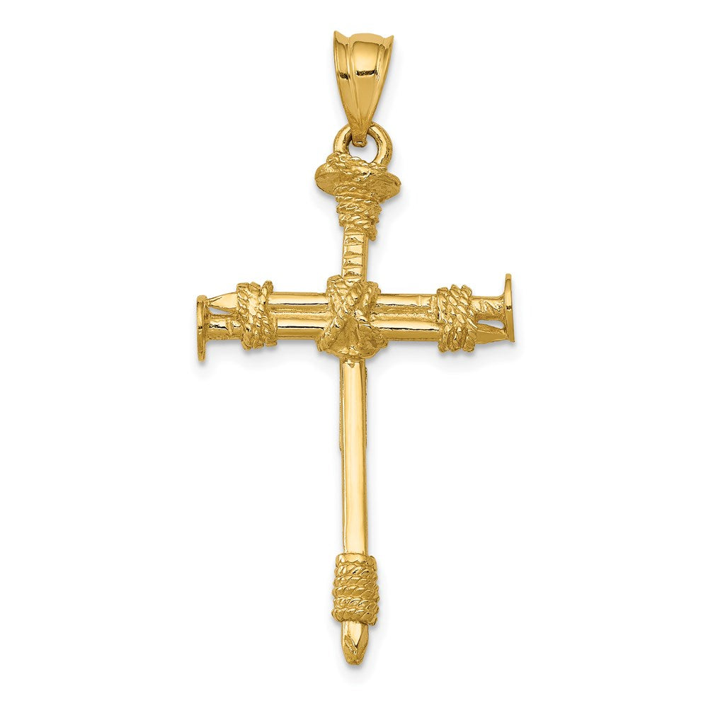 14k Polished Nail Cross Pendant, 40 x 20 mm