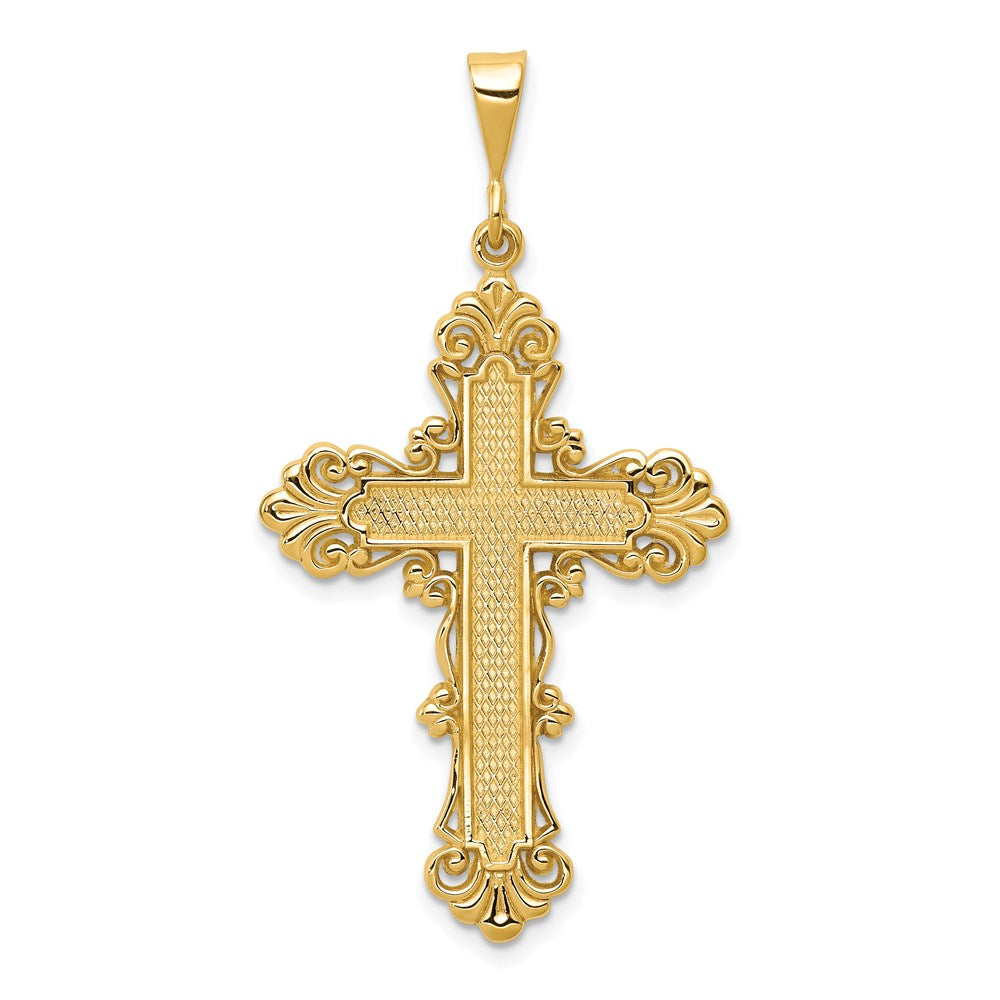 14k Fleur De Lis Cross Pendant, 47 x 24 mm