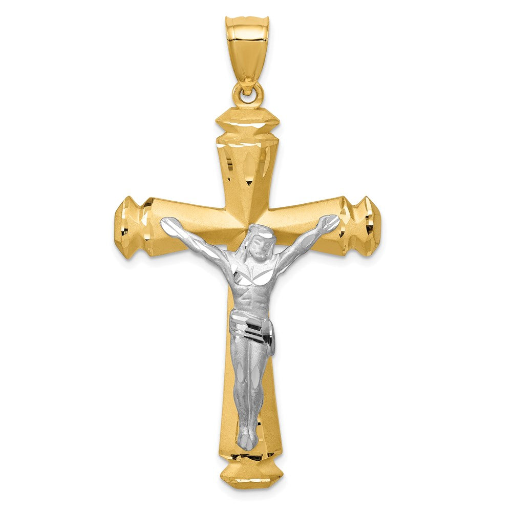 14k Satin Two-tone Crucifix Pendant, 61 x 33 mm