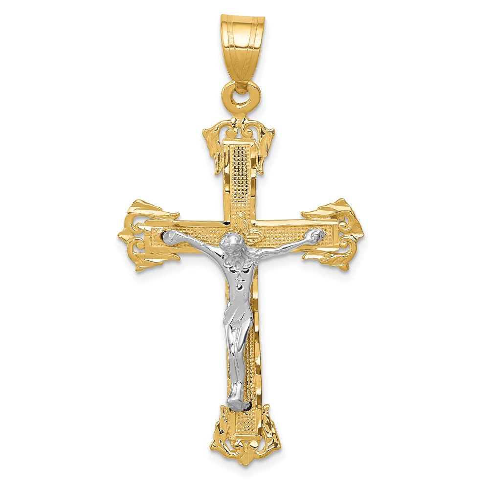 14k Two-tone Diamond-cut Crucifix Pendant, 50 x 28 mm