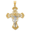 14k Two-tone Large Diamond-cut Crucifix Pendant, 56 x 35 mm