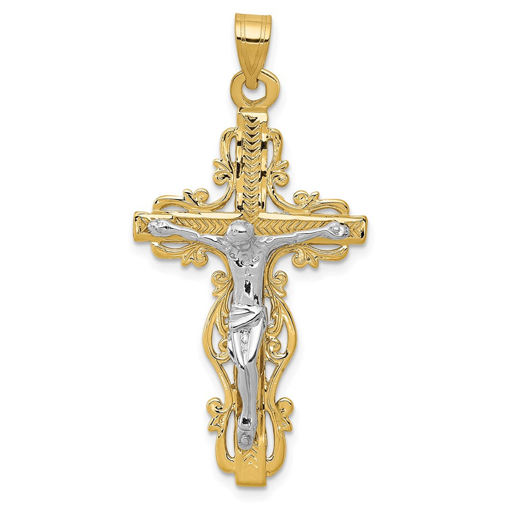 14k Two-tone Diamond-cut Crucifix Pendant, 46 x 22 mm
