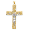 14k Two-tone Diamond-cut Filigree Crucifix Pendant, 56 x 30 mm