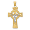 14k Two-tone INRI Celtic Crucifix Pendant, 37 x 21 mm