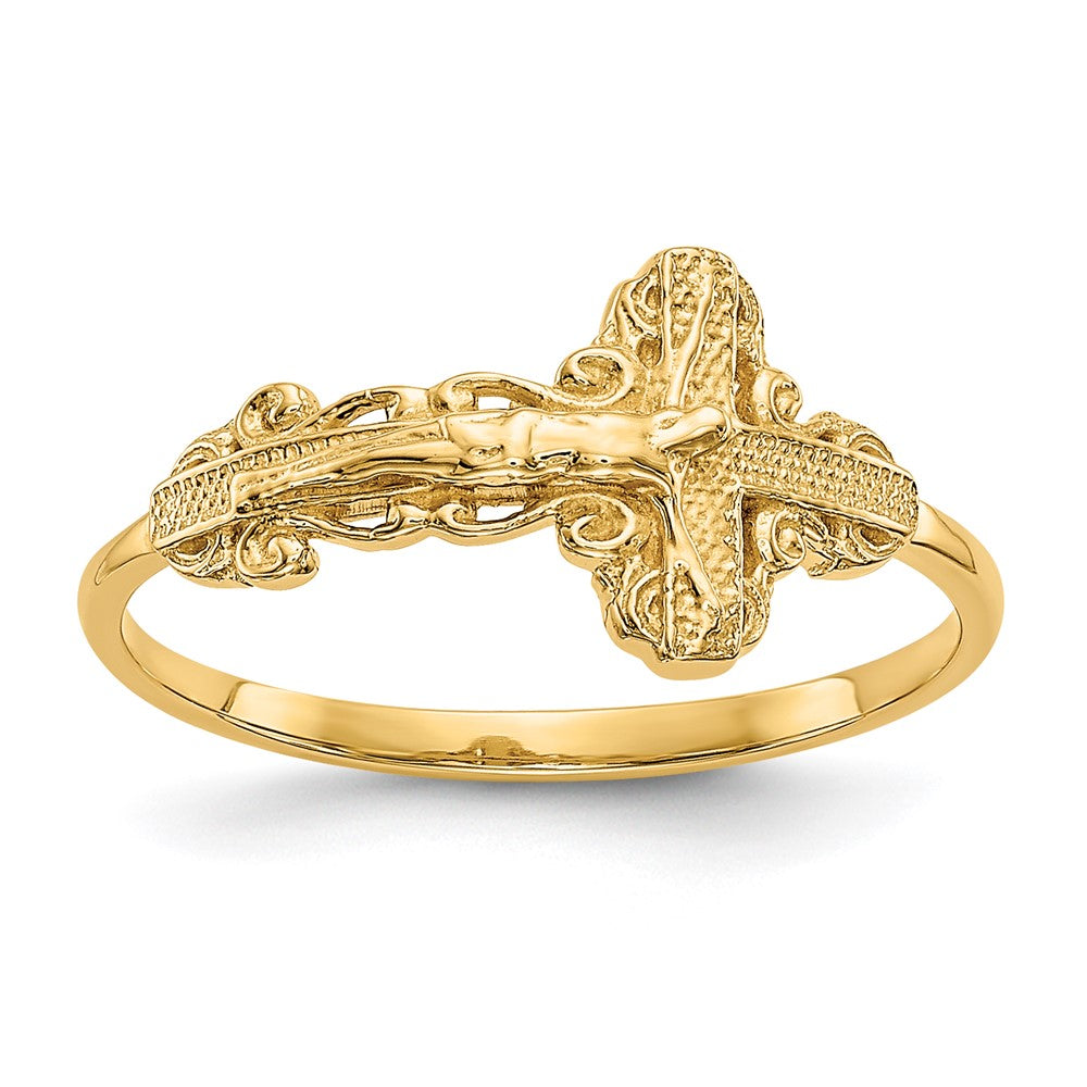 14k Diamond-Cut Crucifix Ring, Size 6, 1.65 g
