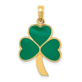 14k Green Enameled Shamrock Pendant, 30 x 15 mm
