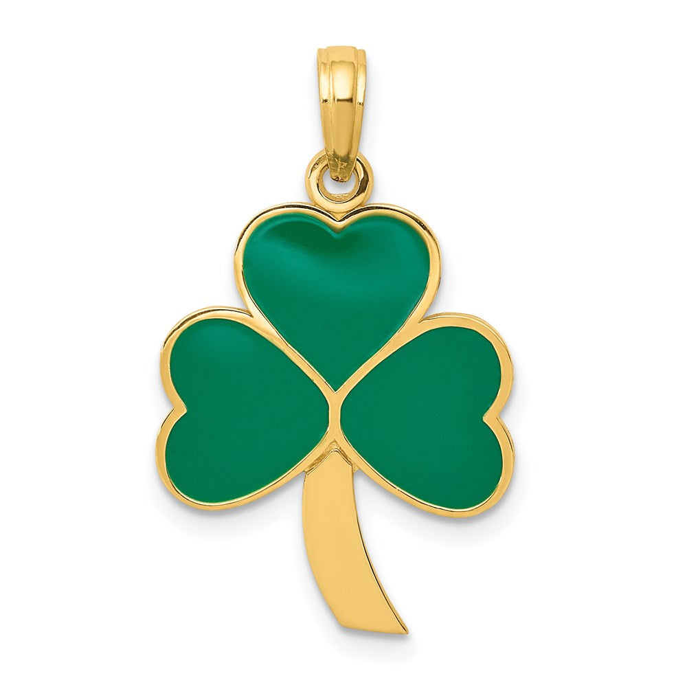 14k Green Enameled Shamrock Pendant, 30 x 15 mm