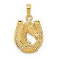 14k Solid Polished Horse Head in Horseshoe Pendant, 20 x 10 mm