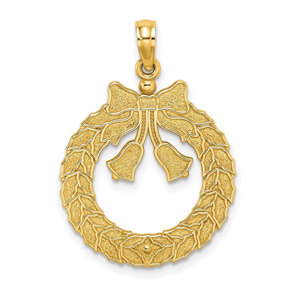 14k Satin/Polished Christmas Wreath Charm, 27.25 x 20 mm