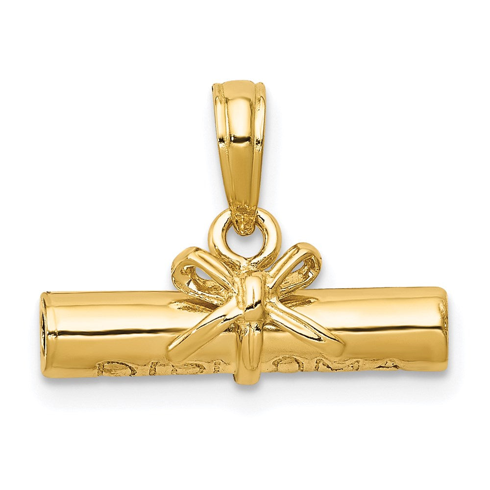 14k 3-D Hollow Polished DIPLOMA Pendant, 10 x 17 mm