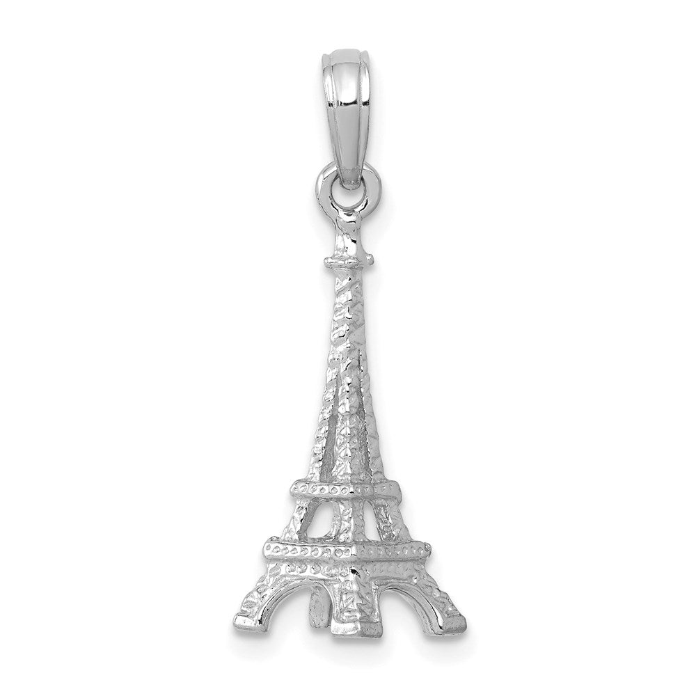 14k White Gold Solid Polished 3-D Eiffel Tower Charm, 26.5 mm