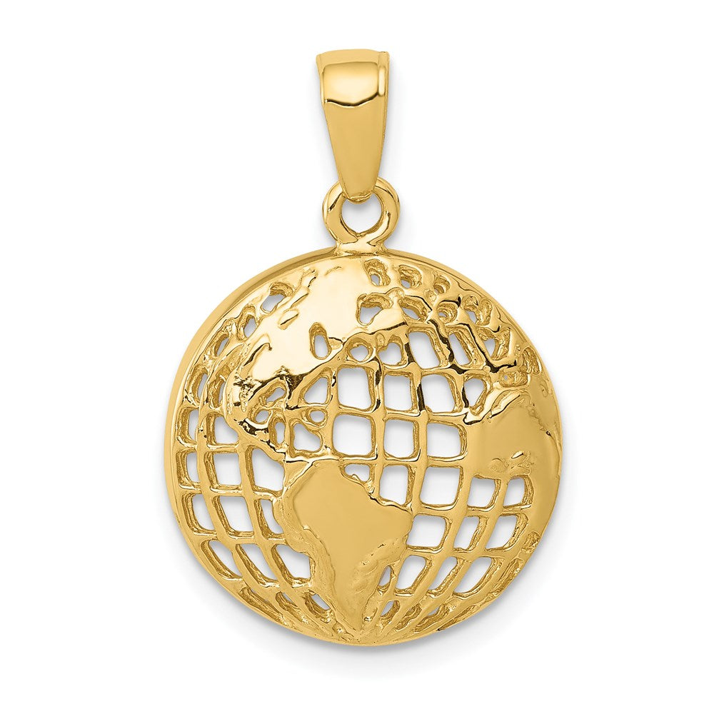 14k Polished Cut-out Globe Pendant, 24.5 x 16 mm