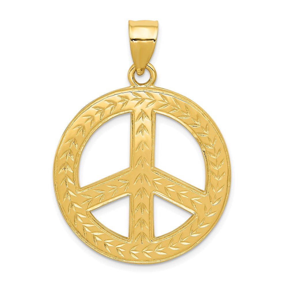 14k Solid Polished Peace Sign Pendant, 40 x 25 mm