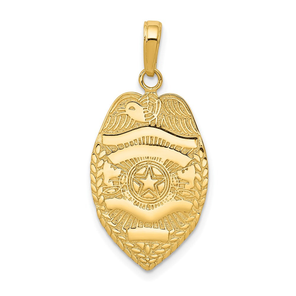 14k Polished Police Badge with Engravable Area Pendant, 29 x 14.5 mm