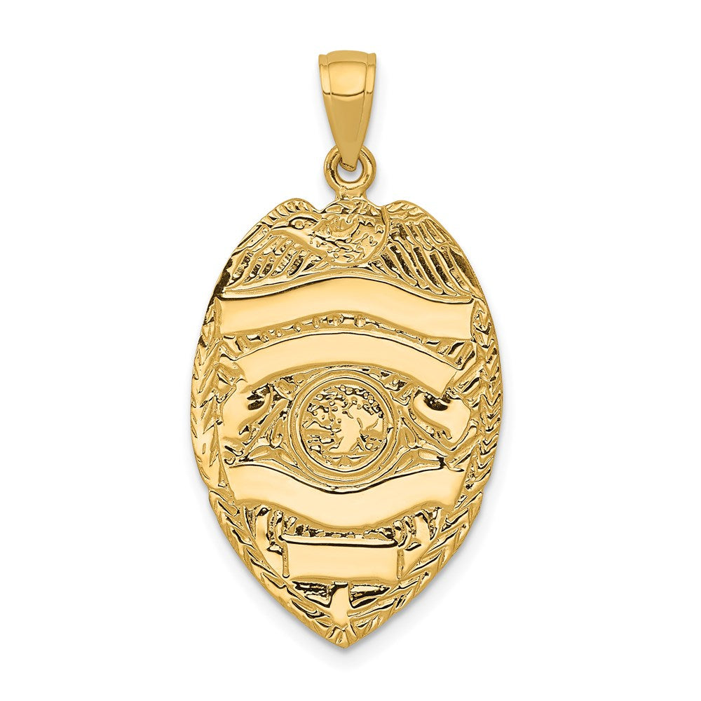 14k Large Badge with Engravable Area Pendant, 34 x 19 mm