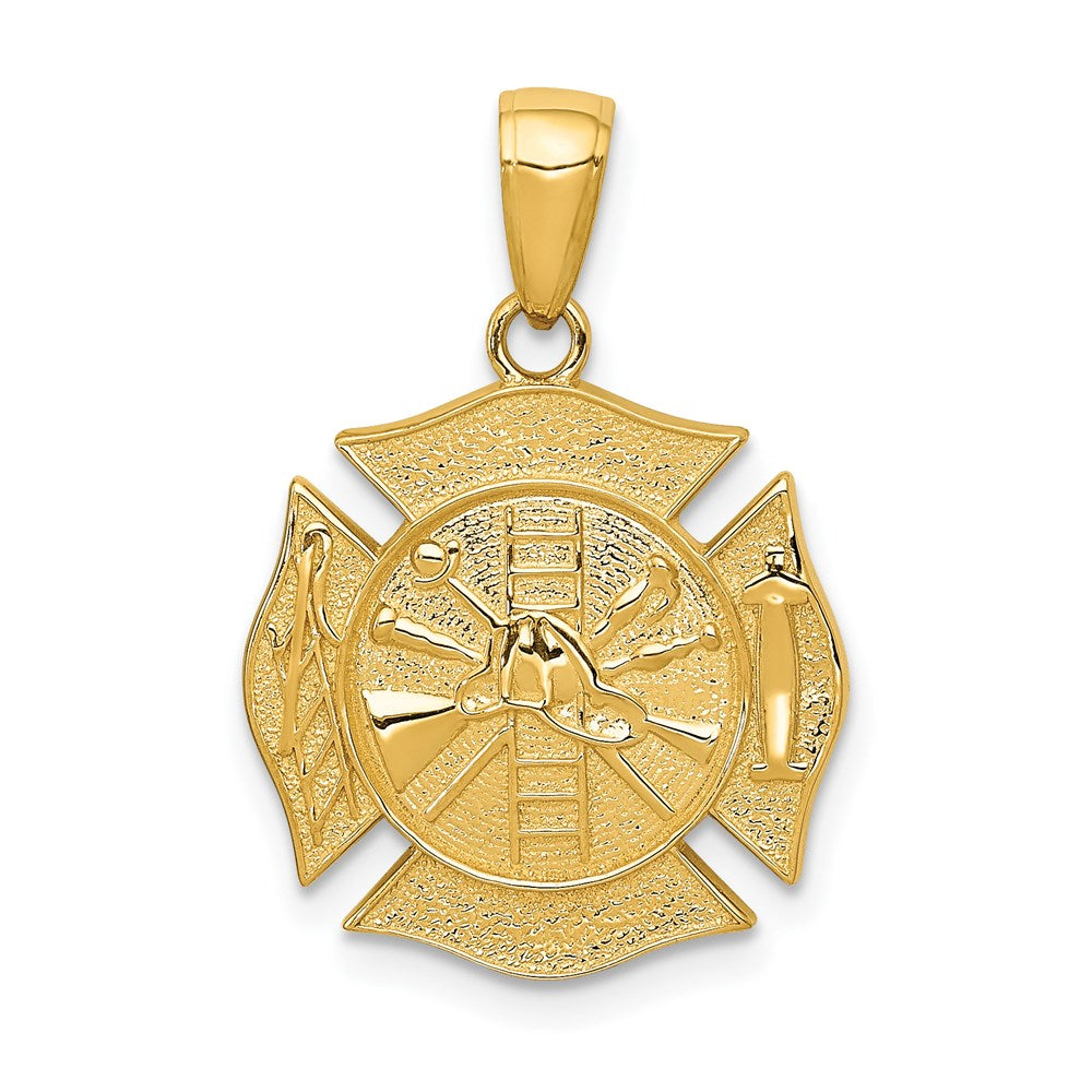 14k Reversible Fire Department Shield Pendant, 24 x 16.85 mm