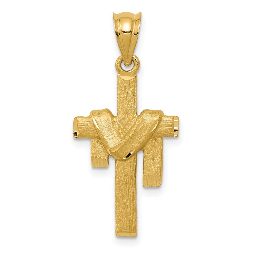 14k Satin Draped Cross Pendant, 30 x 13 mm