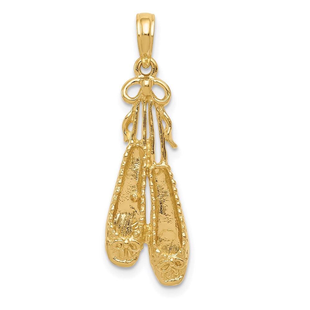 14K Solid Satin Polished Ballet Slippers Pendant, 30 x 10 mm