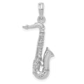 14K White Gold Solid Polished 3-D Saxophone Charm, 31.15 x 8.75 mm