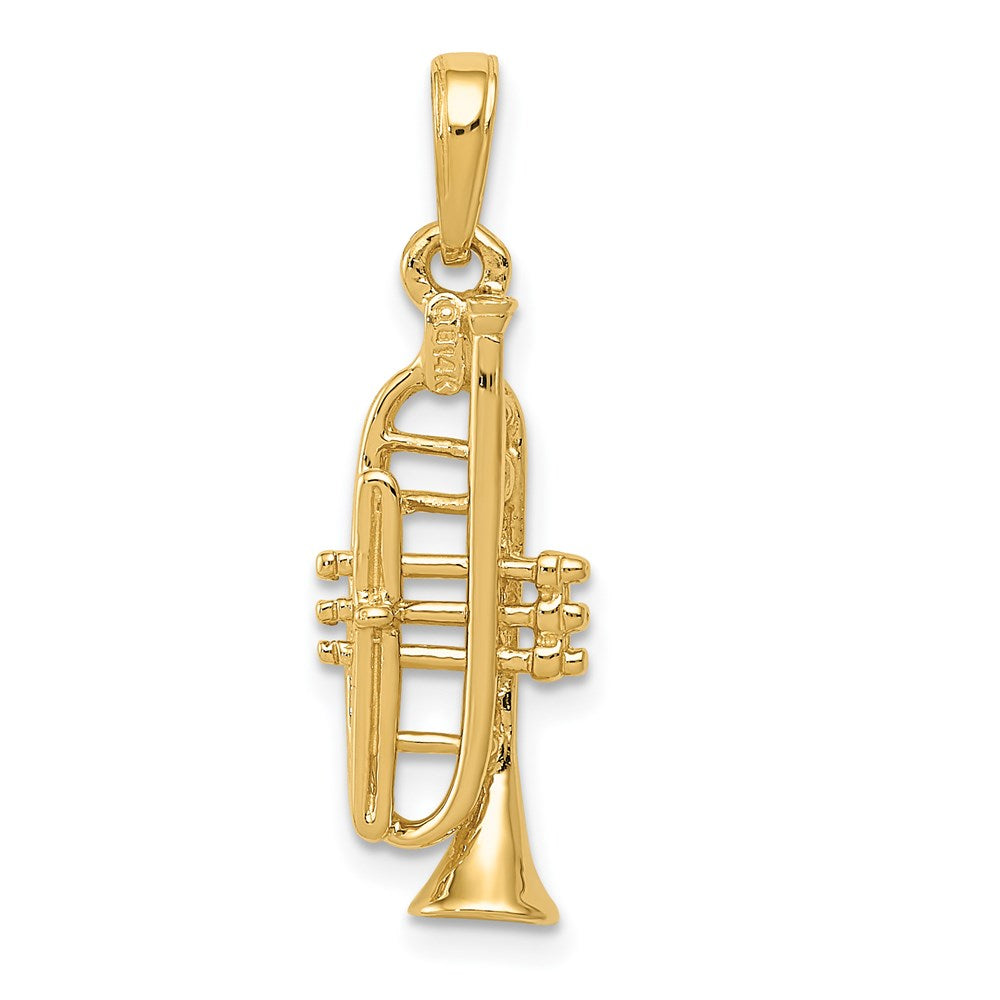 14K Solid Polished 3-D Trumpet Pendant, 28.56 x 9 mm