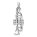14K White Gold Solid Polished 3-D Trumpet Pendant, 28.56 x 9 mm