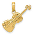 14K Polished Solid 3-D Violin Pendant, 20.5 x 20 mm