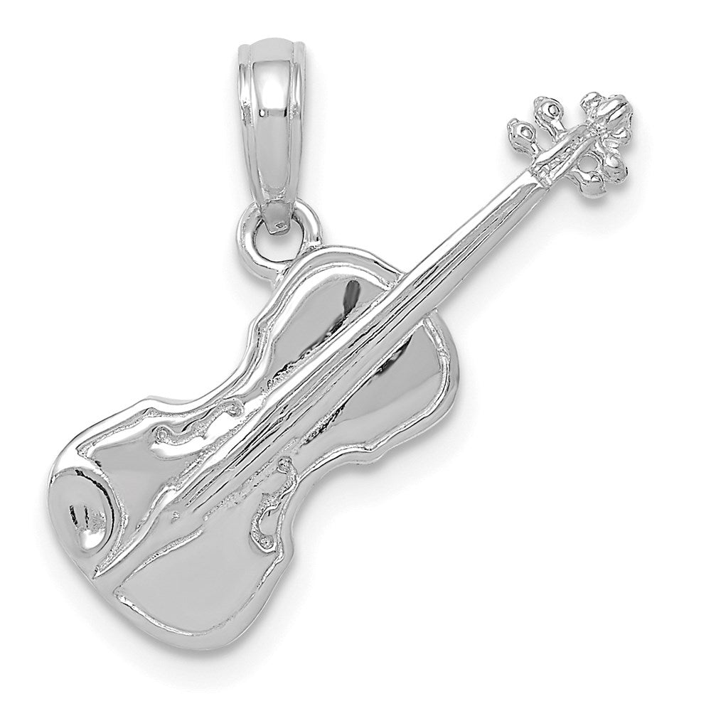 14K White Gold Polished Solid 3-D Violin Pendant, 20.5 x 20 mm