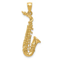 14k Solid Polished 3-D Saxophone Pendant, 35 x 10 mm