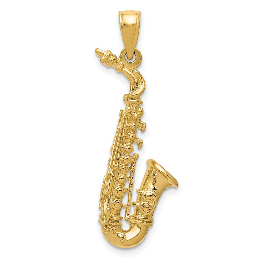 14k Solid Polished 3-D Saxophone Pendant, 35 x 10 mm