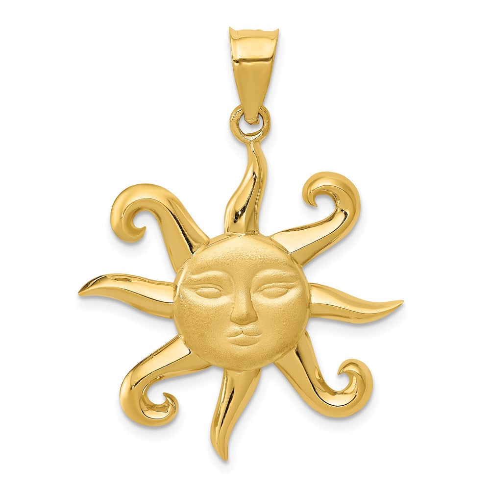 14k Satin and Polished Sun Pendant, 36 x 27 mm