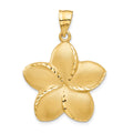 14k Satin Diamond-cut Open-Backed Large Plumeria Pendant, 37 x 28 mm