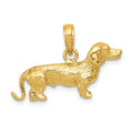 14k Solid Polished 3-D Wire Haired Dachshund Dog Charm, 17 x 25 mm