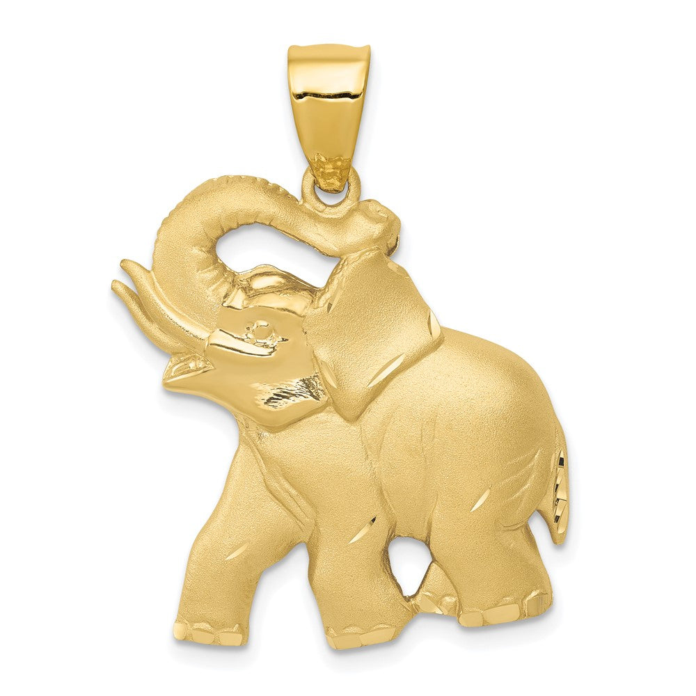 14k Solid Satin Diamond-cut Open-Backed Elephant Pendant, 34 x 25 mm