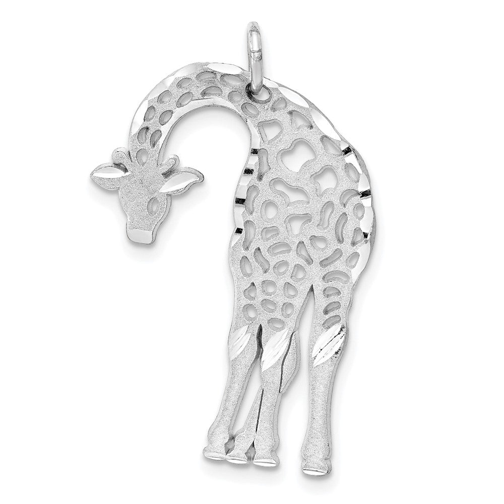 14k White Gold Solid Satin Diamond-cut Flat-Backed Giraffe Charm, 29 x 20 mm