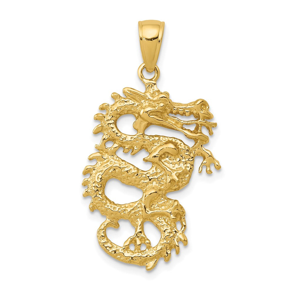 14k Solid 3-D Dragon Pendant, 31 x 17 mm