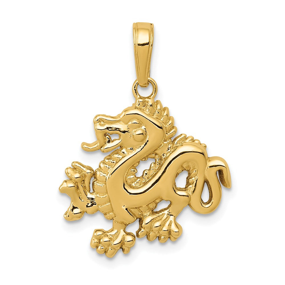 14k Solid Polished Dragon Pendant, 23 x 18.5 mm