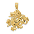 14k Solid Polished Dragon Pendant, 31.5 x 26 mm