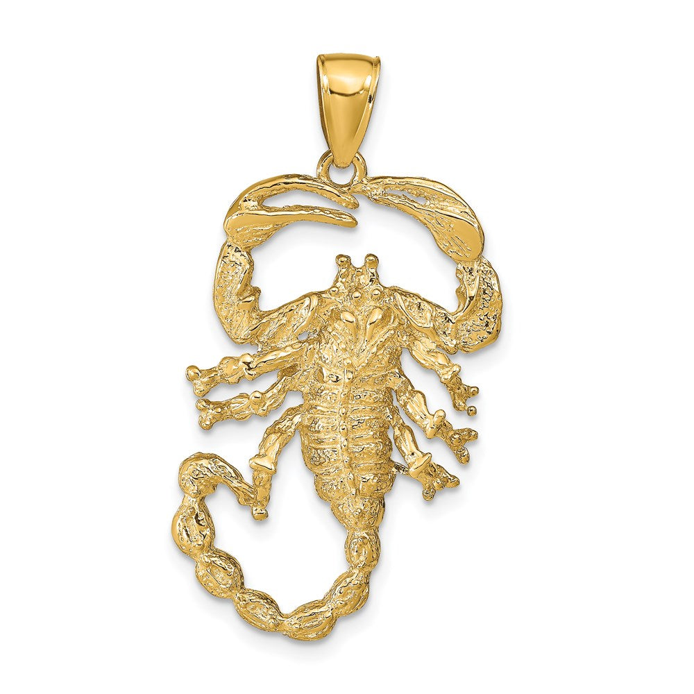 14k Large Solid Polished Open-Backed Scorpion Pendant, 39 x 19 mm