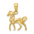 14k Solid Polished 3-D Horse Charm, 19 x 16 mm