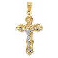 14k Two-tone Fleur De Lis Crucifix Pendant, 36 x 18 mm
