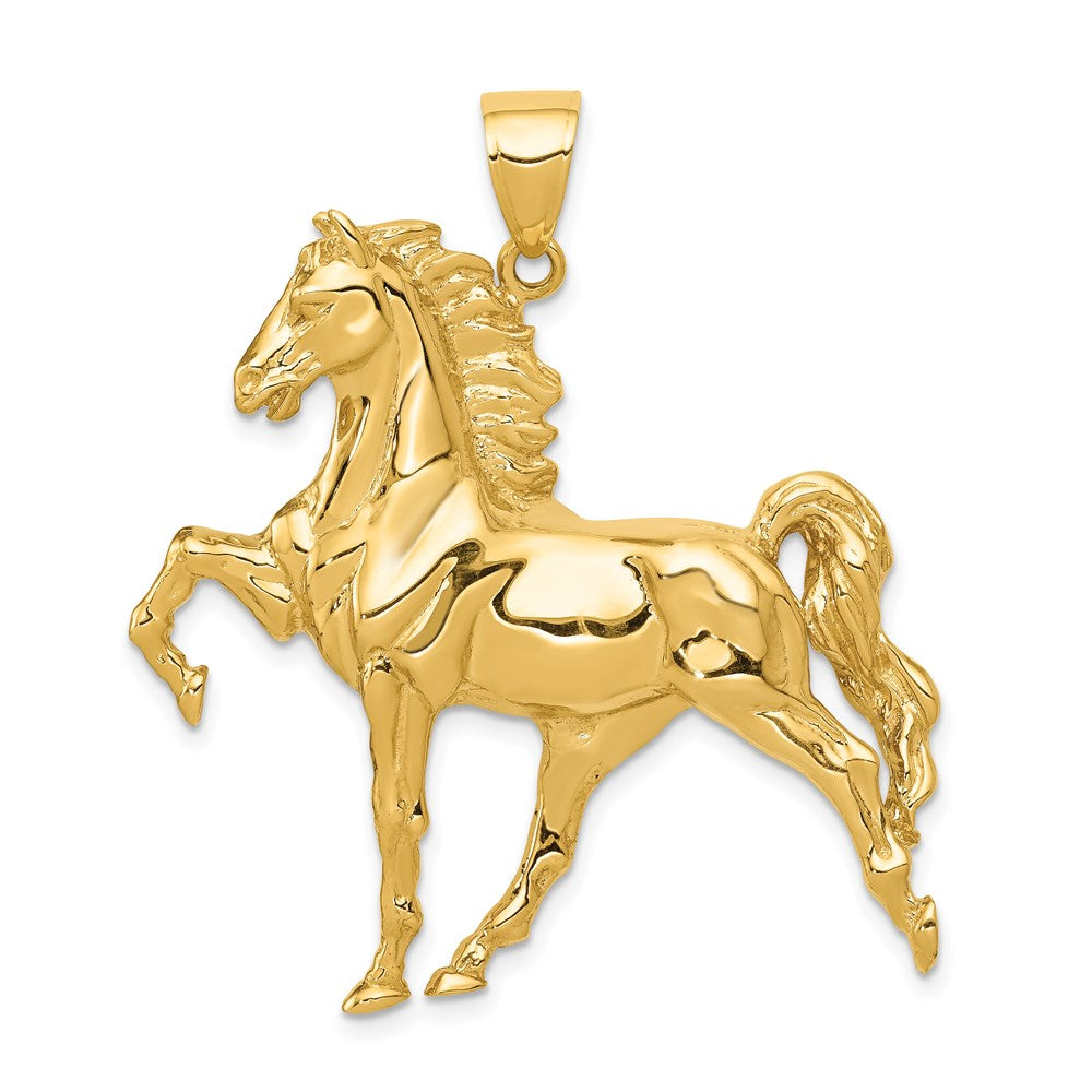 14k Large Solid Polished Open-Backed Horse Pendant, 41 x 40.5 mm