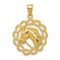 14k Solid Polished Horse Head in Horseshoe Frame Pendant, 32 x 24.5 mm