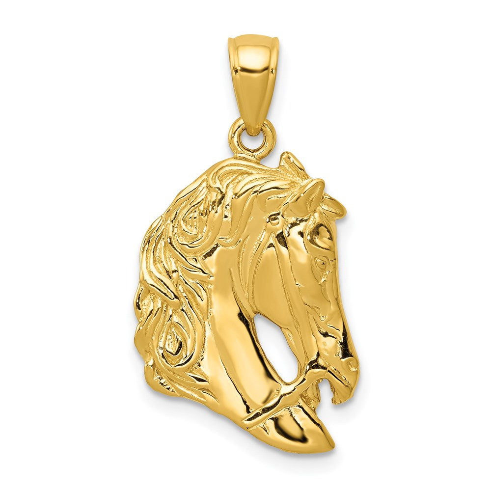 14k Solid Polished Open-Backed Horse Head Pendant, 27 x 15 mm