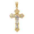 14k Two-tone INRI Fleur De Lis Crucifix Pendant, 47 x 23 mm