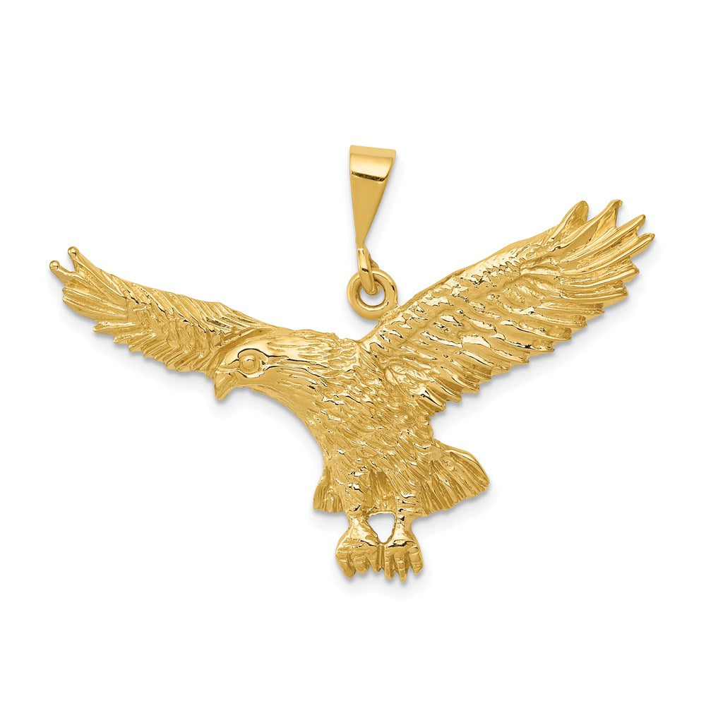 14k Solid Polished Eagle Pendant, 30 x 41 mm