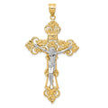 14k Two-tone INRI Fleur De Lis Crucifix Pendant, 68 x 36 mm