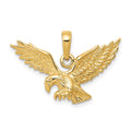 14k Solid Textured Eagle Landing Pendant, 22.03 x 26 mm